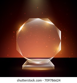 Blank Transparent Vector Acrylic Glass Trophy Award template in Glowing Background