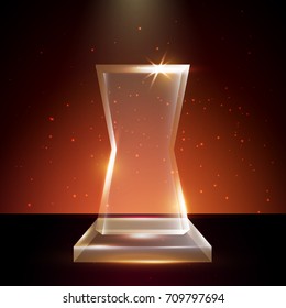 Blank Transparent Vector Acrylic Glass Trophy Award template in Glowing Background