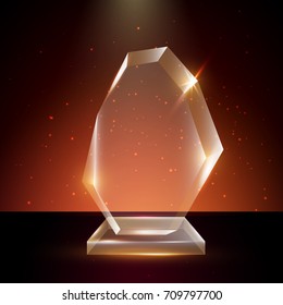 Blank Transparent Vector Acrylic Glass Trophy Award template in Glowing Background