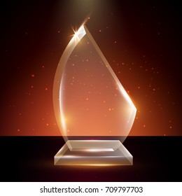 Blank Transparent Vector Acrylic Glass Trophy Award template in Glowing Background