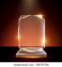 Blank Transparent Vector Acrylic Glass Trophy Award template in Glowing Background