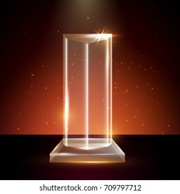 Blank Transparent Vector Acrylic Glass Trophy Award template in Glowing Background