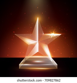 Blank Transparent Vector Acrylic Glass Trophy Award template in Glowing Background