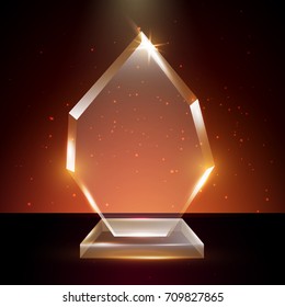 Blank Transparent Vector Acrylic Glass Trophy Award template in Glowing Background