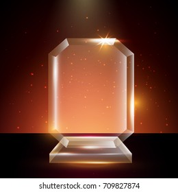 Blank Transparent Vector Acrylic Glass Trophy Award template in Glowing Background