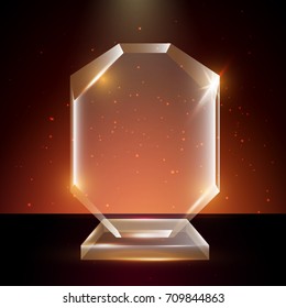 Blank Transparent Vector Acrylic Glass Trophy Award template in Glowing Background