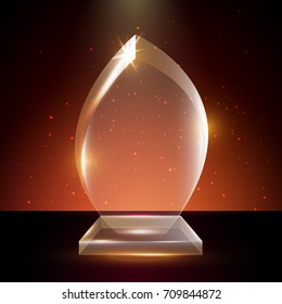 Blank Transparent Vector Acrylic Glass Trophy Award template in Glowing Background
