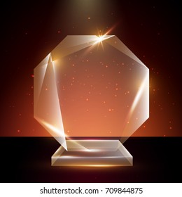Blank Transparent Vector Acrylic Glass Trophy Award template in Glowing Background