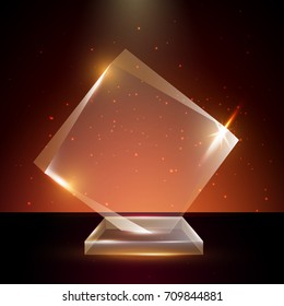 Blank Transparent Vector Acrylic Glass Trophy Award template in Glowing Background