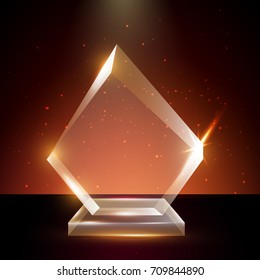Blank Transparent Vector Acrylic Glass Trophy Award template in Glowing Background