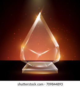Blank Transparent Vector Acrylic Glass Trophy Award template in Glowing Background