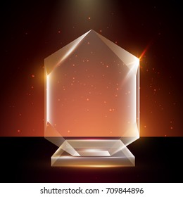 Blank Transparent Vector Acrylic Glass Trophy Award template in Glowing Background