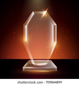 Blank Transparent Vector Acrylic Glass Trophy Award template in Glowing Background