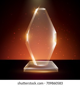 Blank Transparent Vector Acrylic Glass Trophy Award template in Glowing Background