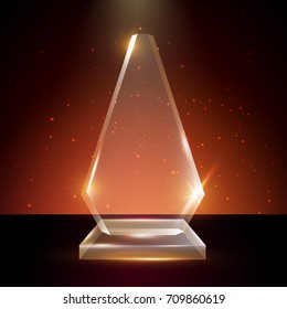 Blank Transparent Vector Acrylic Glass Trophy Award template in Glowing Background