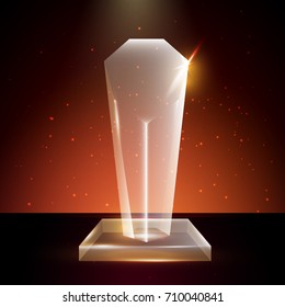 Blank Transparent Vector Acrylic Glass Trophy Award template in Glowing Background