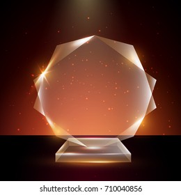 Blank Transparent Vector Acrylic Glass Trophy Award template in Glowing Background