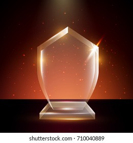 Blank Transparent Vector Acrylic Glass Trophy Award template in Glowing Background