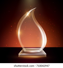 Blank Transparent Vector Acrylic Glass Trophy Award template in Glowing Background