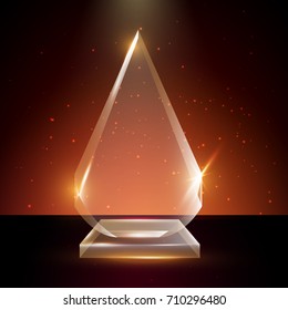 Blank Transparent Vector Acrylic Glass Trophy Award template in Glowing Background