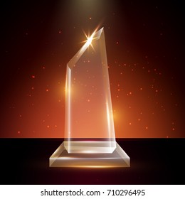 Blank Transparent Vector Acrylic Glass Trophy Award template in Glowing Background