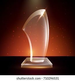 Blank Transparent Vector Acrylic Glass Trophy Award template in Glowing Background