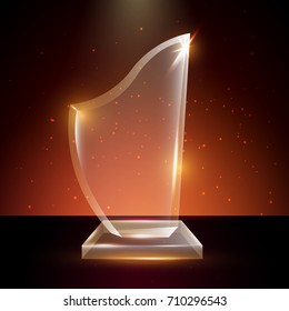 Blank Transparent Vector Acrylic Glass Trophy Award template in Glowing Background