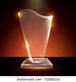 Blank Transparent Vector Acrylic Glass Trophy Award template in Glowing Background