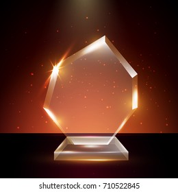 Blank Transparent Vector Acrylic Glass Trophy Award template in Glowing Background
