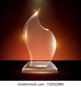Blank Transparent Vector Acrylic Glass Trophy Award template in Glowing Background