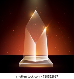 Blank Transparent Vector Acrylic Glass Trophy Award template in Glowing Background