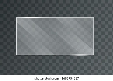 Placa de vidrio vectorial transparente en blanco. Foto textura realista. Marco de vidrio cuadrado vectorial.