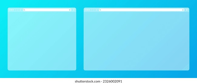 Blank transparent web browser window with toolbar and search field on colorful background. Modern website, internet page. Browser mockup for computer, tablet and smartphone. Vector illustration