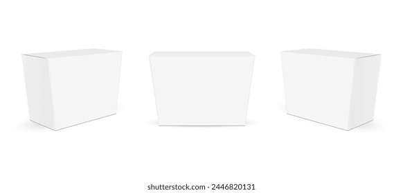 Blank  Trapezoidal Shape Packaging Boxes, Front And Side View, Isolated On White Background. Vector Illustration