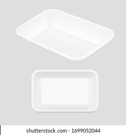 Blank tray mockup container. Top, perspective view. Vector illustration on grey background. Template ready for your design. EPS10.	