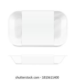 Blank tray mockup container. Top and side view. Vector illustration isolated on white background. Template ready for your design. EPS10.	