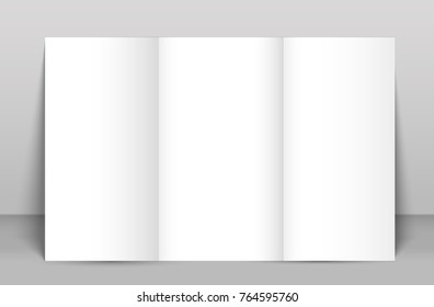 Blank tri fold brochure mock up portrait cover. Isolated.