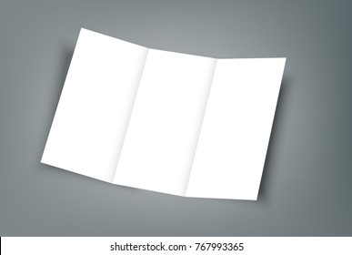 Blank tri fold brochure mock up portrait cover. Isolated.