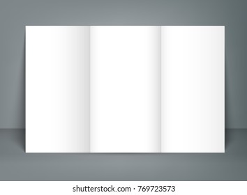 Blank tri fold brochure mock up portrait cover. Isolated.