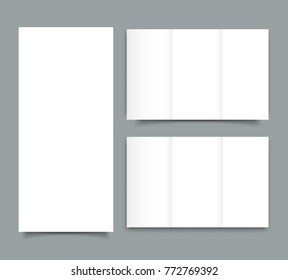 Blank tri fold brochure mock up portrait cover. Isolated.