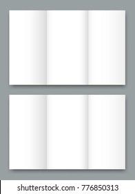 Blank tri fold brochure mock up portrait cover. Isolated.