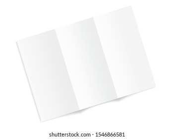 Blank tri fold brochure mockup top view isolated on white background. Flier mock up. Vector illustration