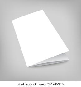 Blank tri fold cover flyer on gray background. 3D illustration with soft shadows. Vector EPS10 illustration.