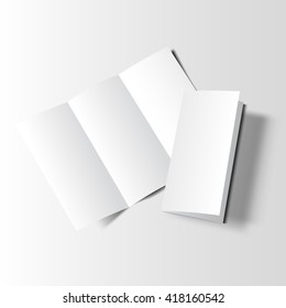 Blank tri fold cover flyer on white background. 3D illustration with soft shadows. Vector EPS10.