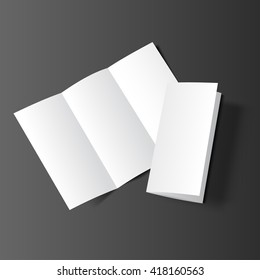 Blank tri fold cover flyer on dark background. 3D illustration with soft shadows. Vector EPS10.