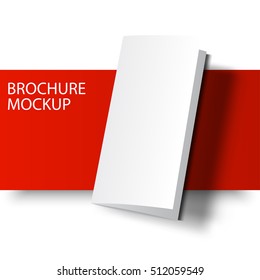 Blank tri fold cover flyer on red and white background. 3D illustration with soft shadows. Vector EPS10 illustration. Red Line series.