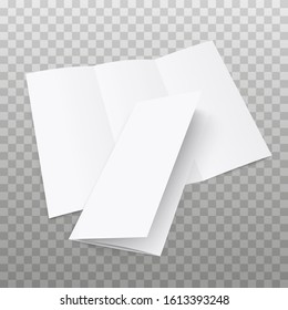 Blank tri fold flyer with cover on transperent background. 3D illustration with soft shadows. Vector EPS10 illustration