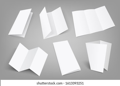 Blank tri fold flyer with cover on transperent background. 3D illustration with soft shadows. Vector EPS10 illustration