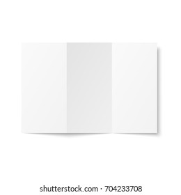 Blank tri fold leaflet on white background top view. Zigzag folded paper sheet in A4. Mock up of empty cover or flyer isolated. 3D illustration.