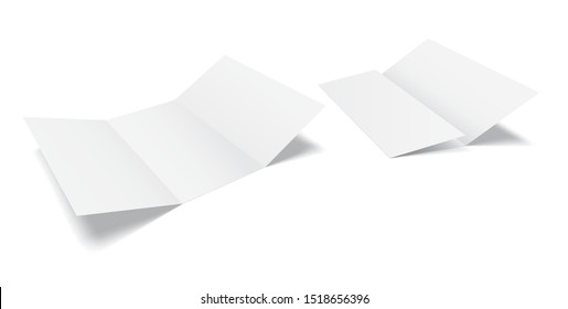 Blank tri fold mockup. Realistic Flyer, booklet  mock up on white background.  Vector illustration.